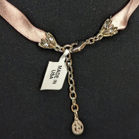 BEN AMUN Mod Victorian Pink Satin and Swarovski Crystal Choker Necklace New - Picture 12 of 13